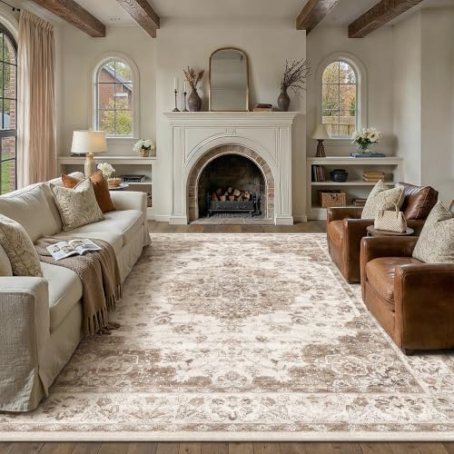 PureCozy Teppich Wohnzimmer 200x300cm Waschbarer Vintage Tepich for Schlafzimmer kurzflor rutschfest Weich Böhmischen Retro Groß Braun Carpet für Küchen Esszimmer Bedroom Living Room