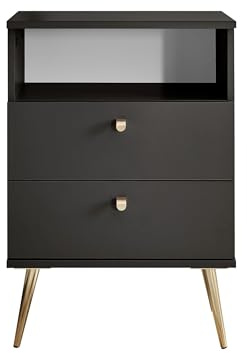 LAILA Nachttisch Nachtschrank Graphit 2 Schubladen 50 x 70 x 34 cm (B/H/T) | Modernes Design für Schlafzimmer mit offenem Ablagefach, stabilen Füßen und pflegeleichtem Melamin, mit Ablage