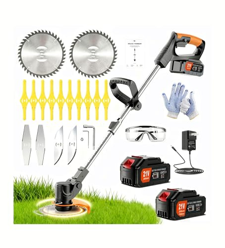 Désherbeur sans fil alimenté par batterie – Désherbeur électrique sans fil avec 16 lames multiples, 3 en 1 sans fil, léger, coupe-herbes, désherbant pour jardin et cour.