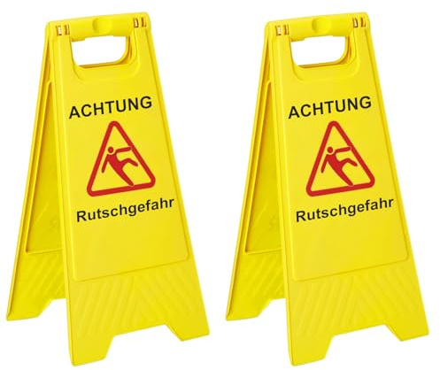 Achtung Rutschgefahr Aufsteller 2 Stück, Warnschild Glätte 44.5 x 26 cm, Faltbar Beidseitig Beschriftet, Hinweisschild für Unternehmen