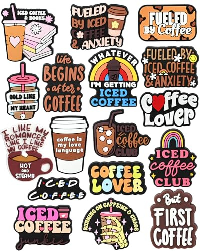tikono 17pcs Coffee Mug Shoe Decoration Charms, ABS DIY Bookish Decorations for Clogs, Sandals, Versatile Craft Accessories for Party and Dance