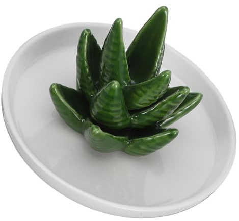 MALUGOGO Keramik Schmuckhalter Aloe für Ringe, Armbänder und Ohrringe | Schmucktablett, Aufbewahrung für Zuhause und Badablagen, Dekorative Form, für Ehepartner und Kollegen