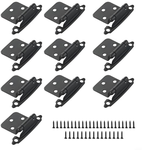10 Stück robuste Overlay-Schrankscharniere, selbstschließende Türscharniere für Schränke, Holz, Metall, Kunststofftüren (schwarz)