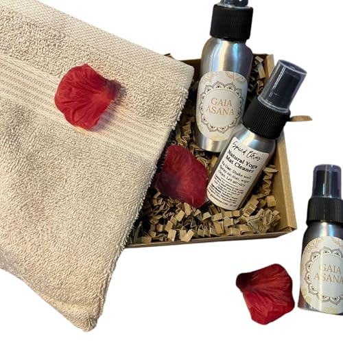 Herbal Fresh Natural Yoga Mat Cleaner Spray & Cotton Mitt Set (50ml) - Eco-Friendly, Pet-Safe, Residue-Free Formula with Rosemary & Lemon Eucalyptus - Mat Wash for All Yoga, Pilates & Exercise Mats