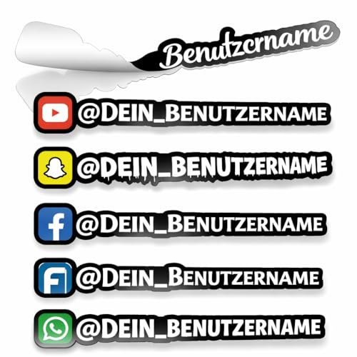Custom Social Media Name Aufkleber – Personalisierter Vinyl Sticker mit Benutzername für Auto Fenster oder Geschäft – Wunschname Sticker mit Icon und mehreren Größen