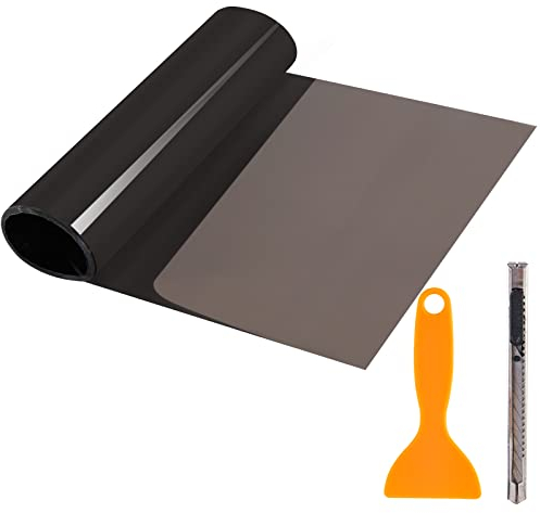 Car Headlight Tint Film, 2PCS 120 x 30cm Self Adhesive Taillight Smoke Fog Light Vinyl Film Sheet Chameleon Sticker with Squeegee and Cutter (Light Black)