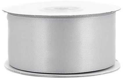 Doppelseitiges Satinband 38mm x 20m Rolle - FARBAUSWAHL in 6/10/25/38mm - farbecht & waschbar - Schleifenband für Hochzeit - Geschenkband zum Verpacken Dekorieren Basteln - Silber/Grau 012H