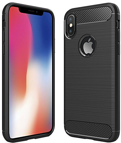 ebestStar - Cover per iPhone X, iPhone XS Apple, Custodia Protezione Carbonio Design, TPU Morbida Antiurto, Nero