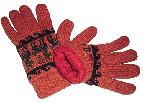 Alpacaandmore Doppelt gestrickte Handschuhe Fingerhandschuhe Alpaka Design Alpakawolle Einheitsgröße Rot, Unisex