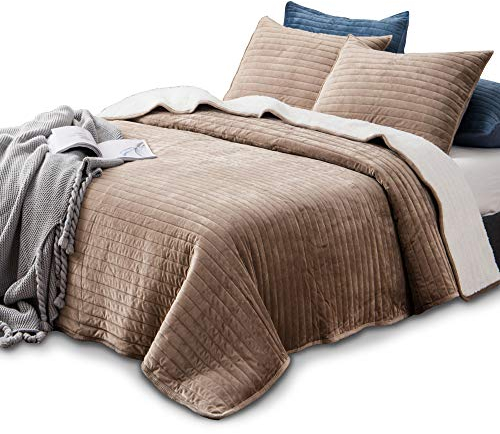 KASENTEX Bettwäsche-Set aus Polyester-Samt, üppiges Design mit wendbarem Fleece-Mikromink-Sherpa – luxuriöse Bettwäsche, weiche und warme Bettdecke, Taupe Braun, King Size + 2 Kissenbezüge