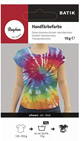 Rayher 35019576 Batik-Handfärbefarbe, schwarz, Btl. 10 g, Batikfarbe, Textilfärbefarbe für ca. 125 - 250 g Stoff, Textilfarbe