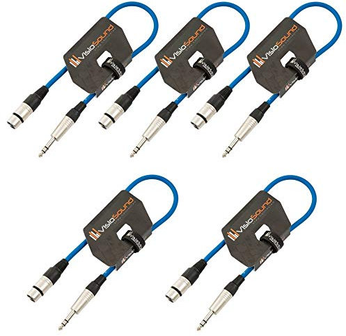 VisioSound 5 x Female XLR to 6.35mm Stereo TRS Jack Lead/Balanced Signal/Audio Patch Cable (Blue, 0.5m, Pack of 5)