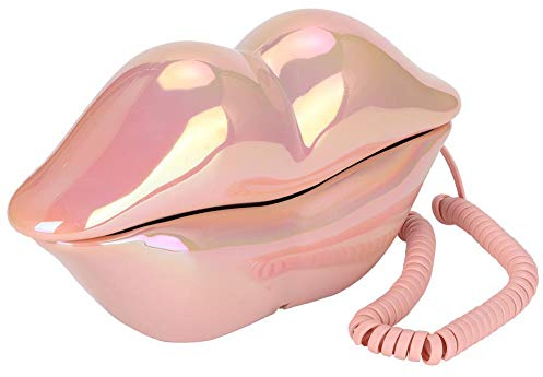 VBESTLIFE Telefono con Filo, WX-3016 Telefono a Forma di Labbra a Bocca Telefono Desktop Fisso con Suono Chiaro con Funzione di memorizzazione dei Numeri per casa, Ufficio(Rosa colorato)