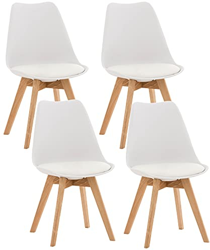 CLP 4er Set Esszimmerstuhl Linares Kunststoff I Stoff I Samt I Cord I Lederoptik I Lehnstuhl Mit Holzgestell, Farbe:weiß, Material:Kunststoff