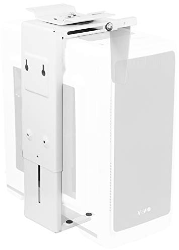 VIVO Adjustable Under Desk and Wall Mount for PC 3.5 - 7.8 inches Wide, Computer Case CPU Holder with Swivel and Secure Locking, White, MOUNT-PC01W