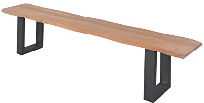 SAM Sitzbank 200x42 cm Quintus, Akazien-Holz naturfarben, schwarz lackierte Metallbeine, Bank mit echter Baumkante, Massive Holzbank