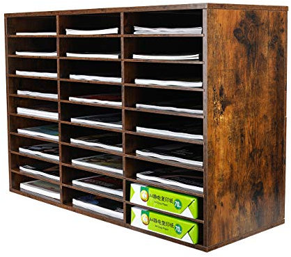 PAG 27 Fächer Verstellbarer Dokumentenablage aus Holz,Holz-Literatur-Stehsammler,Aktensortierer Briefablage A4 Zeitschriftenständer,für Büro/Zuhause/Schule, Antik Braun