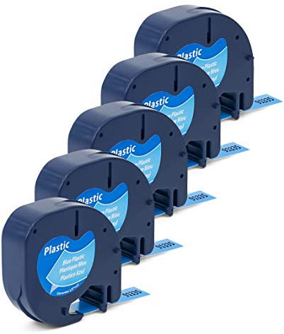 Label Orison kompatible Schriftband als Ersatz für Dymo LetraTag 91225 S0721700 Etikettenband Schwarz auf Blau für LT-100H LetraTag Plus LT100H LetraTag Plus LT100T LetraTag QX50 XR XM 2000, 5x