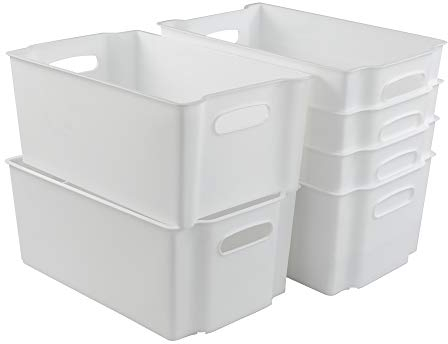 Tyminin Plastic Stacking Open Storage Boxes for Freezer, White, 6 Packs