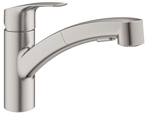 GROHE 30306DC1 Eurosmart - Grifo de cocina extraíble de doble mango con doble pulverización, Supersteel