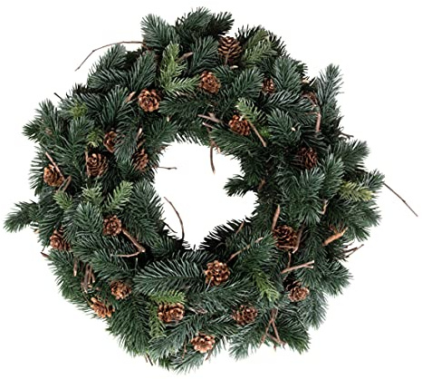 Rayher Tannenkranz, 40 cm ø, mit echten Lärchenzapfen und echten Ästen, Tannengrün, dekoriert, künstlicher Adventskranz, Türkranz, Wandkranz, 55950444