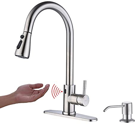 Robinet de cuisine sans contact avec pulvérisateur extractible, robinet de cuisine à détecteur de mouvement avec distributeur de savon de cuisine, robinet de cuisine unique, robinet extractible à arc