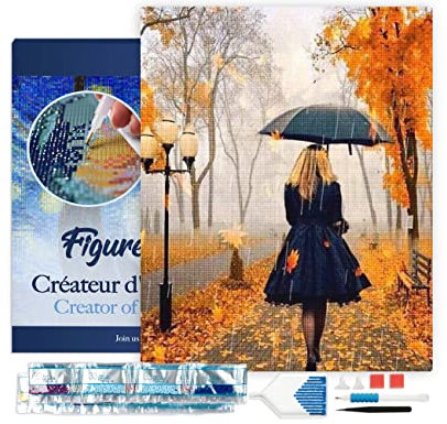 Figured'Art Diamond Painting Erwachsene 40x50cm Mit Rahmen Ganze Leinwand gespannt Frau im Regen 5D Bilder Eckige Steine - DIY Set Basteln