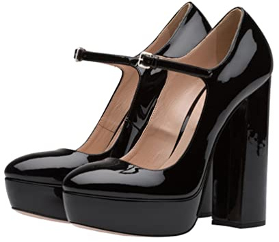 aanieshoeya Mary Jane Pumps Elegant Lack Schuhe Blockabsatz