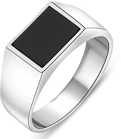 Siegelring Onyx Stein Schwarz für Damen und Herren Silber 925 Rhodiniert Eckig 56 (17,8 mmØ)