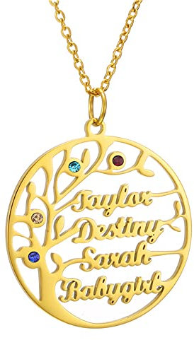 RWQIAN Prénom Personnalisé Collier En Acier Inoxydable Nom Personnalisé Chaîne Femmes Personnaliser Bijoux 4 prénom collier arbre de vie