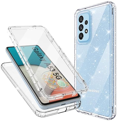 Mosoris Handyhülle für Samsung Galaxy A53 5G Hülle Glitzer mit Eingebautem Displayschutz 360 Grad Stoßfest Schutzhülle Soft Silikon Bumper Transparent Glitzer Slim Flexible TPU Case für Samsung A53