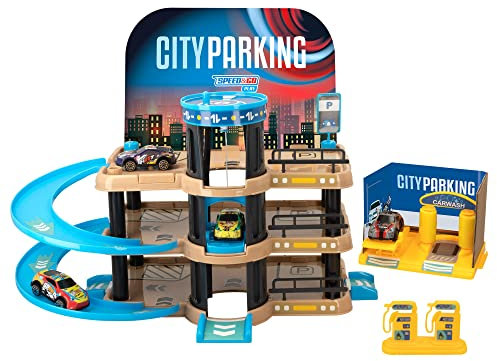 COLORBABY Speed & Go, Parking de juguete 3 niveles, Incluye 4 coches racing de carrera, Garage de coches de juguete para niños, aparcamiento de cochecitos, Regalo para niños (49872)