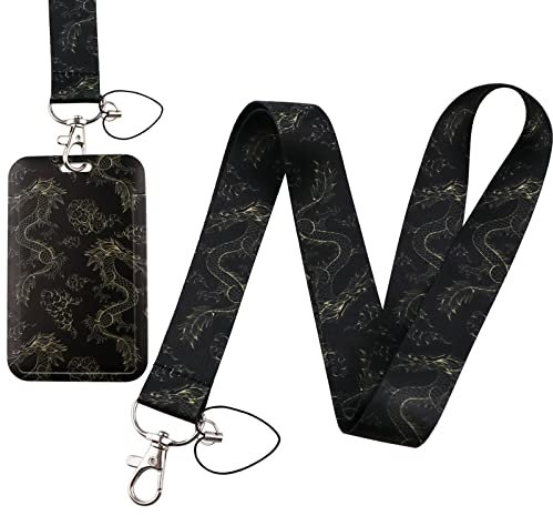 Beemorita Cooles schwarzes Schlüsselband für Ausweishalter für Männer und Frauen, chinesischer Drache, Schlüsselband für Schlüssel