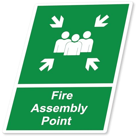 RDLCAR Fire Assembly Point Schild – Fire Action Sicherheits-, Gesundheits- und Sicherheitsschilder, verwendet im Gebäudeausgang, im Freien, Maße: 400 mmx300 mmx1 mm, starrer Kunststoff