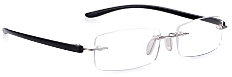 Read Optics Lesebrille +1,5, randlose Lesebrille, hochwertige Brille in Schwarz und Silber, praktische Lesebrille für jeden Tag