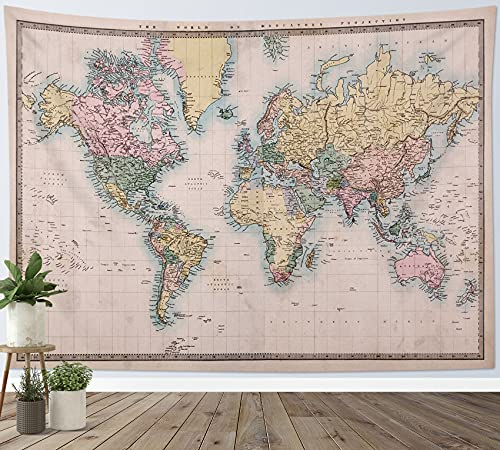 LB Wandteppich Weltkarte Wandtuch Vintage Karte für Nautik Wandbehang Retro Tapisserie für Wohnzimmer Schlafzimmer Wohnheim Wanddeko,150x100cm