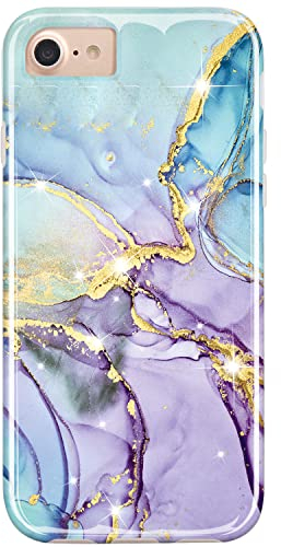 JIAXIUFEN iPhone SE 2022 Hülle, iPhone SE 2020 Hülle, Gold Sparkle Glitter Marmor Design Slim Shockproof Flexible Cover Phone Case for iPhone 6/6S/7/8/SE 2020 2022 Purple Blue