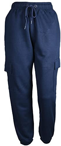 True Face Ladies Trousers Fleece Womens Joggers Cargo Combat Bottoms Casual Elasticated Women Sweatpants with Pockets Navy L