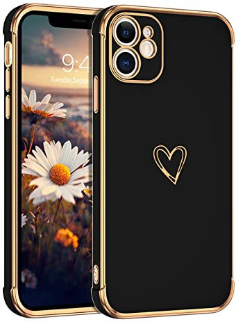 BENTOBEN iPhone 12 Mini Phone Case, Cute Heart Pattern Slim Fit Soft Flexible Shockproof TPU Bumper Protective Women Girls Boys Men Non-Slip Lightweight Cover for iPhone 12 Mini 5.4 Inch, Black
