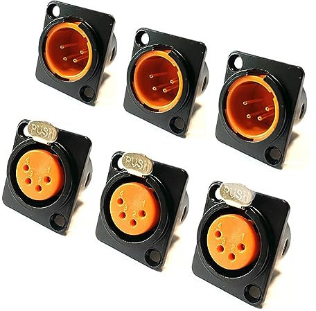 priaolker 6 adattatori placcati oro XLR maschio + femmina a 4 pin in metallo per montaggio a pannello microfono, jack audio tipo D