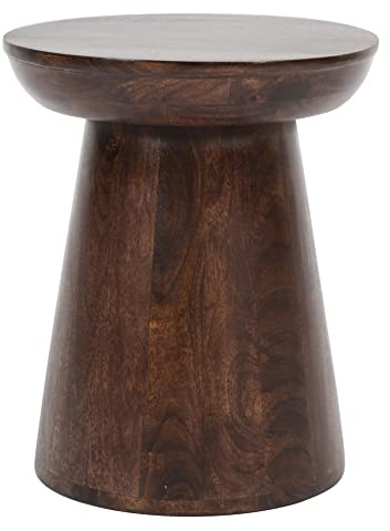Dark Wooden Side Table, Round Solid Mango Wood Bedside and End Table with Lacquered Finish for Living Room, Bedroom