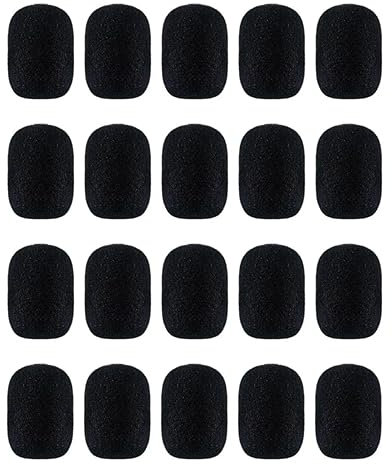 Amykite 20PCS Mini Microphone Cover,High Density Windscreen Foam Cover,Noise Reduction and Protection,for Lapel Headset Microphone or Other Variety of Microphone (Black)