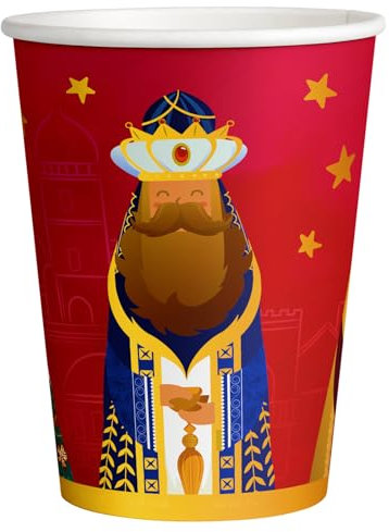 PARTYLOSOPHY OH Yeah - 6 Unidades - Vaso Cartón Reyes Magos - Decoración Reyes Magos - Mesa Decoración Reyes Magos - 270 CC - Vaso desechable - DISEÑO ÚNICO