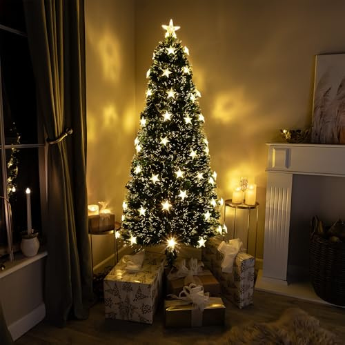 4ft Green Fibre Optic Tree with Warm White LED's and Stars