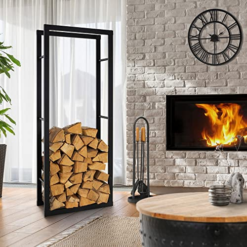 ML-Design Kaminholzregal 60x150x25 cm rechteckig, Schwarz, Metall, Innen/Außen, Brennholzregal Holzaufbewahrung aus beschichteter Stahl, Kaminholzständer Kaminholzhalter Feuerholzregal für Kamin/Ofen