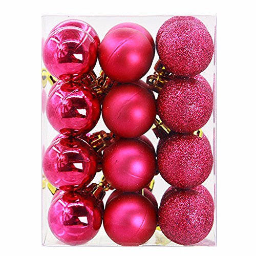 Christbaumkugeln Deko Weihnachten Kugeln Party Dekorationen hängende Weihnachtsverzierung 24 Stück Weihnachtsdekoration Bälle Wohnkultur Christbaumkugeln Klein Hängende Weihnachts (Hot Pink, One Size)