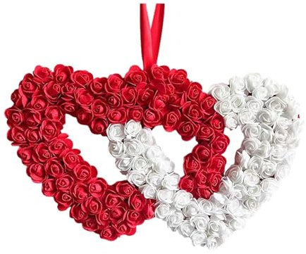 Türkranz Ostern Eier Double Love Künstliche Rose zum Valentinstag, Kränze, herzförmiger Kranz, Valentinstagskranz, Valentinsdekoration, Türbehang, Wandbehang, dekorativer Adventskranz (Red, One Size)