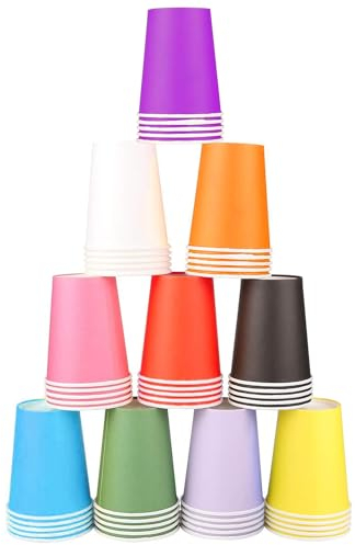 200 Stück Pappbecher, 250ML Einweg-Pappbecher Bunte Einweg Pappbecher farbige Partybecher Mehrfarbig Papierbecher geeignet für Heiß- und Kaltgetränke, Kaffee, Tee, Geburtstag, Kinderparty