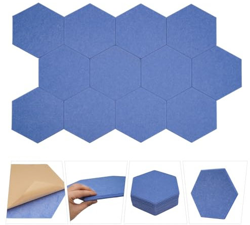 12 pannelli acustici esagonali, autoadesivi, assorbitori acustici, ad alta densità, protezione acustica, per studio, ufficio, soffitto, decorazione per la casa, trattamento acustico, 30 x 35 cm (blu)