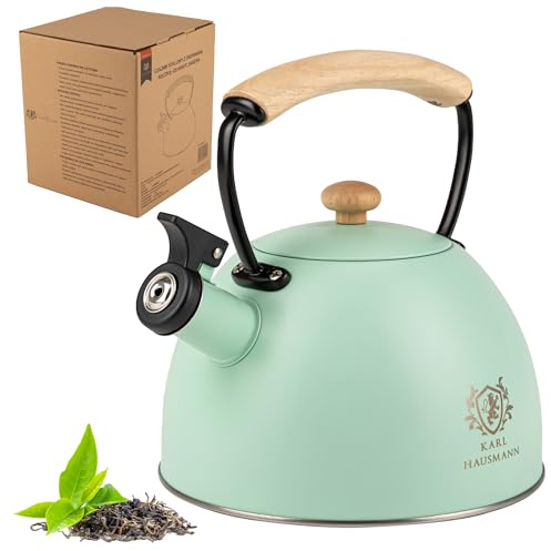 KARL HAUSMANN Bollitore Acqua per Induzione - 2.5L - Menta Bollitore Acciaio Inox non Elettrico - Teiera Fischio per Gas da Fornello - Tea Kettle Stove Induction